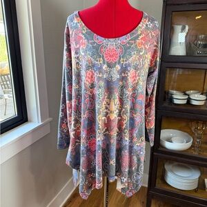 Soft Surroundings Boho Floral Soft Tunic Top Size L